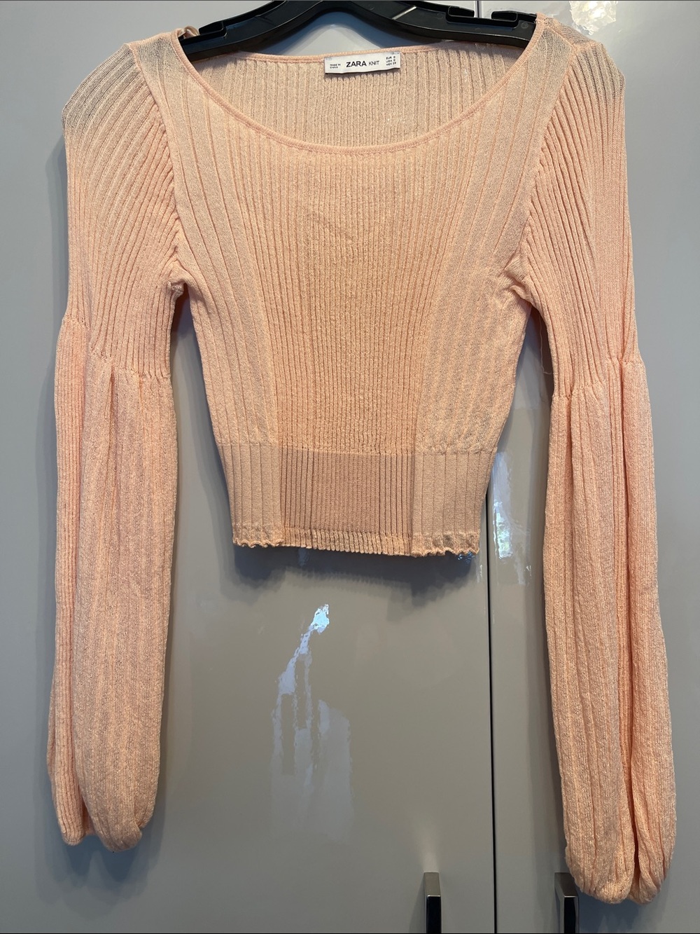 Zara Peach Ribbed Long-Sleeve Crop Top